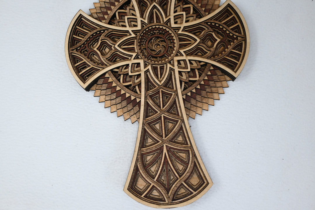 Wall Decoration Cross Wood Layer Art Mandala 3D Art Multilayer Religious Wood Art 19433