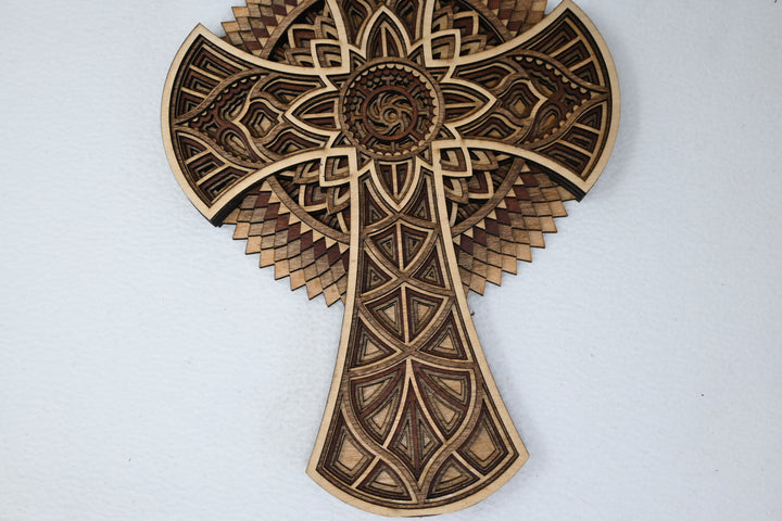 Wall Decoration Cross Wood Layer Art Mandala 3D Art Multilayer Religious Wood Art 19433