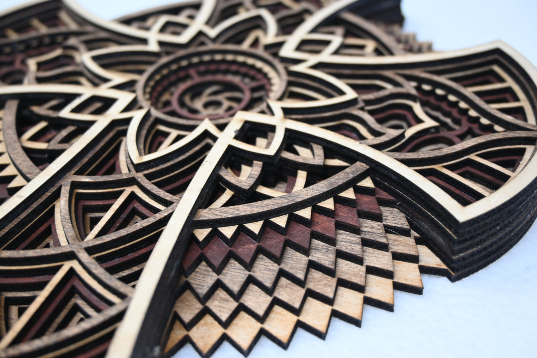 Wall Decoration Cross Wood Layer Art Mandala 3D Art Multilayer Religious Wood Art 19433