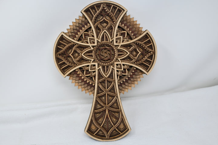 Wall Decoration Cross Wood Layer Art Mandala 3D Art Multilayer Religious Wood Art 19433