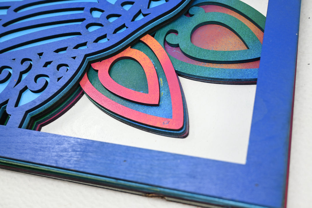 Wall Decoration Peacock in Frame Colorful Layer Wood Art Mandala 3D Art Multi-Layer