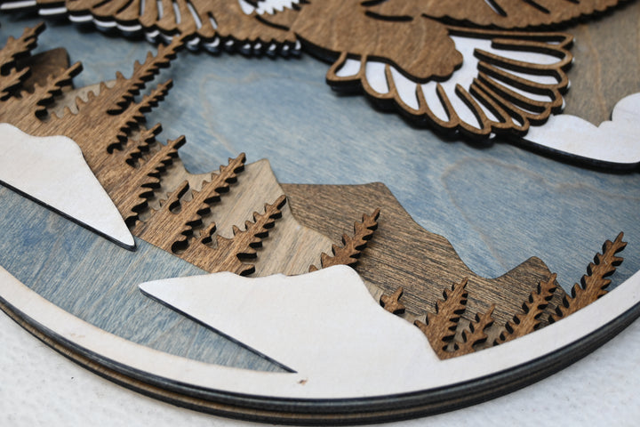 Wall Decoration Eagle Flying Scenic Layer Wood Art Mandala 3D Art 2352