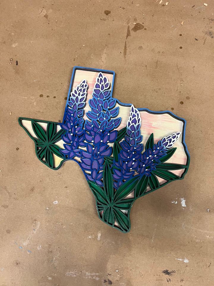 Wall Decoration Texas Bluebonnet Mandala 3D Art MultilayerWood Art