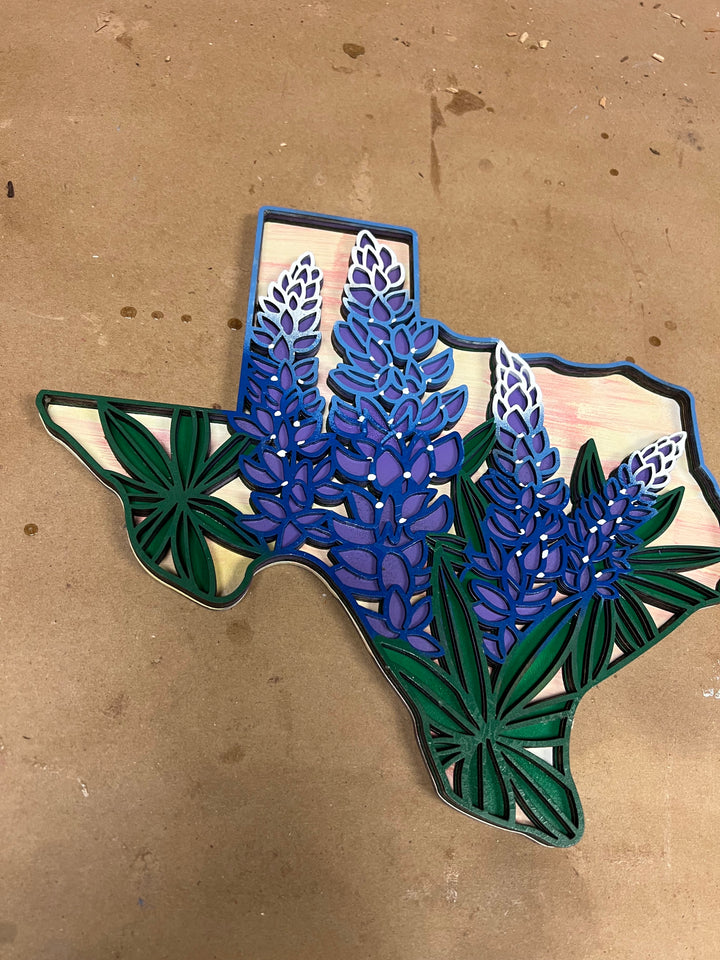 Wall Decoration Texas Bluebonnet Mandala 3D Art MultilayerWood Art