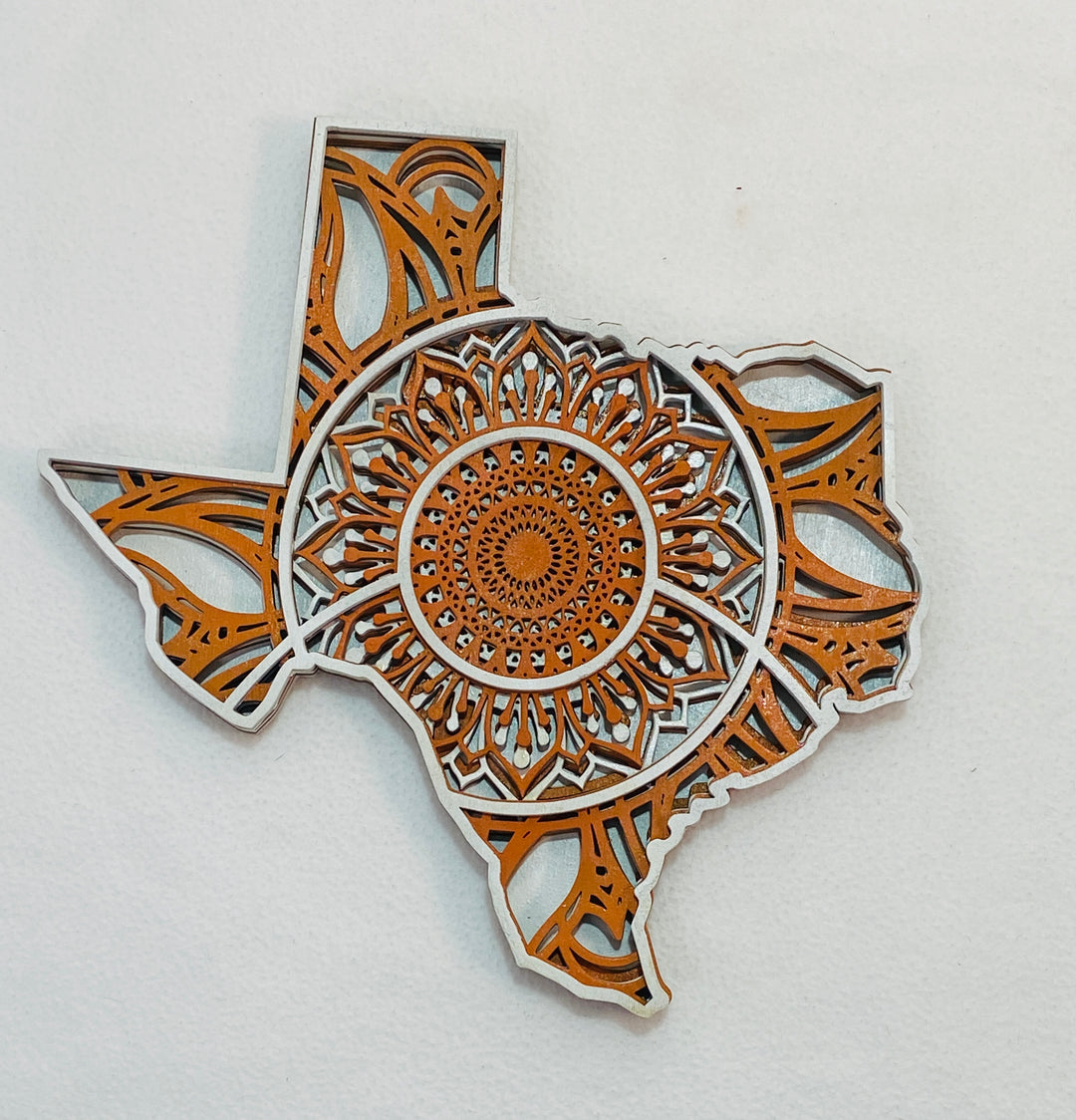 Wall Decoration State of Texas Burnt Orange and White Layer Wood Art Mandala 3D Art Multilayer Art