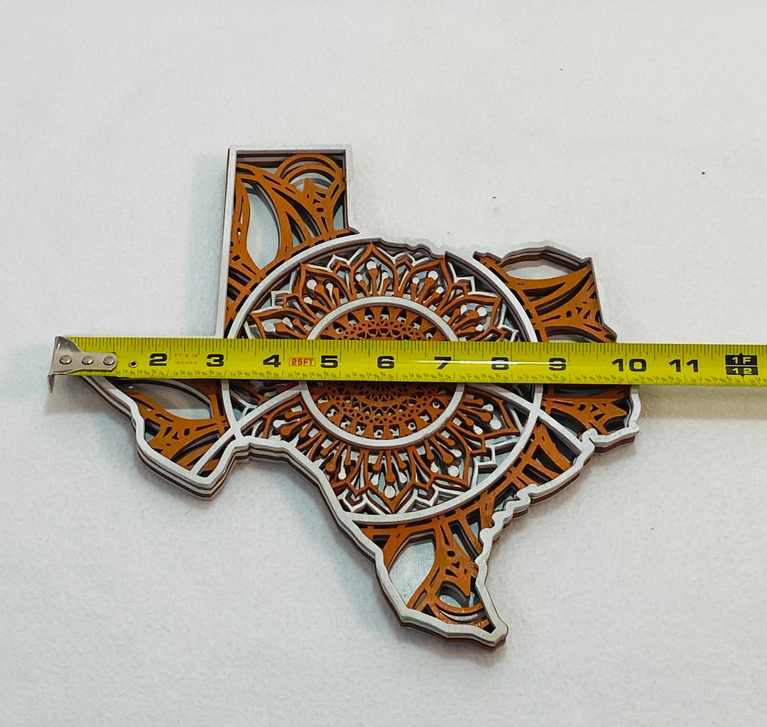 Wall Decoration State of Texas Burnt Orange and White Layer Wood Art Mandala 3D Art Multilayer Art