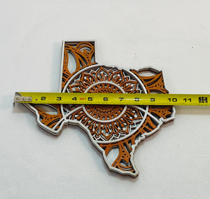 Wall Decoration State of Texas Burnt Orange and White Layer Wood Art Mandala 3D Art Multilayer Art