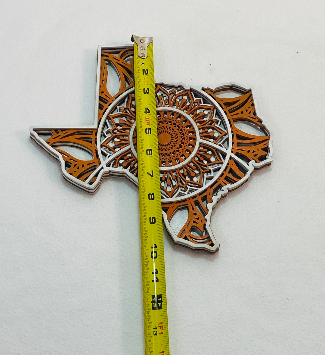 Wall Decoration State of Texas Burnt Orange and White Layer Wood Art Mandala 3D Art Multilayer Art