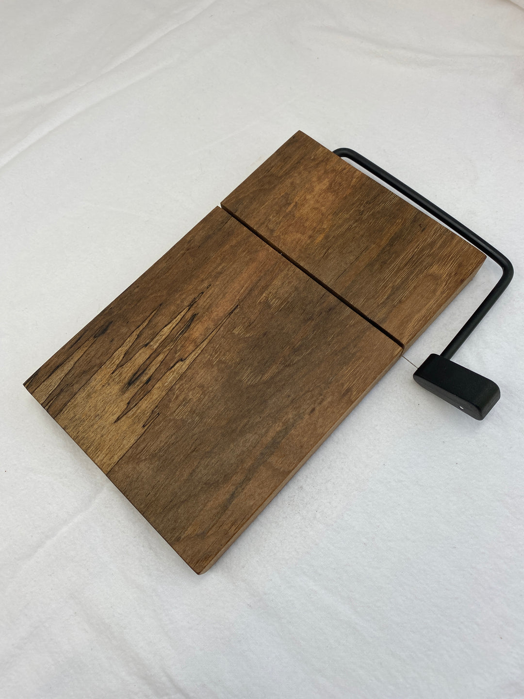 Cheese Slicer Spalted Pecan 10 inch x 8 inch x 1 inch Face Grain Black Handle Cheeseboard