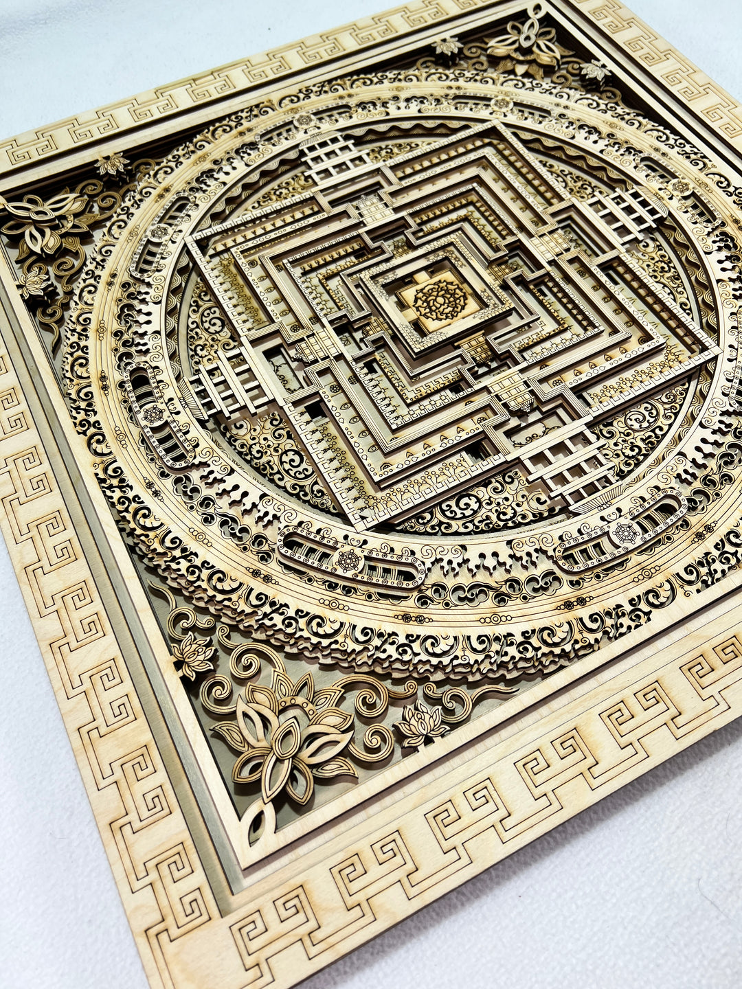 Wall Decoration Kalachakra  Wheel of Time Wood 3D Multi Layer Wood Mandala Art 2374