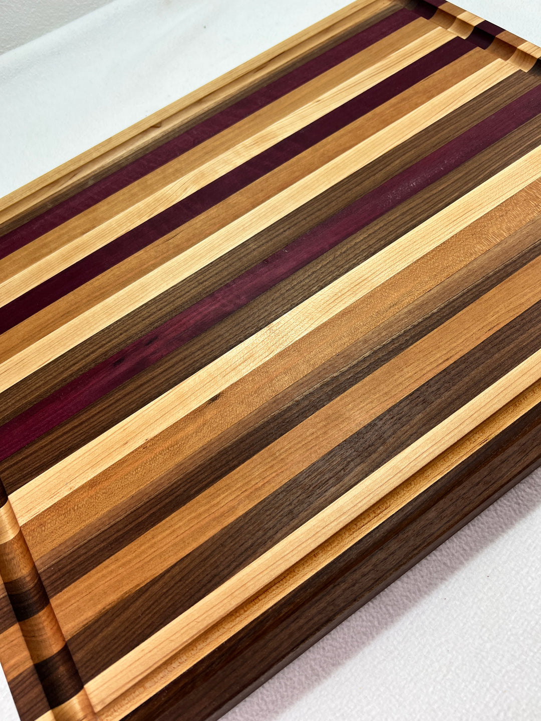 Cutting Board Stripe Multi Exotic Wood with Juice Groove Butcher Block Edge Grain 011723