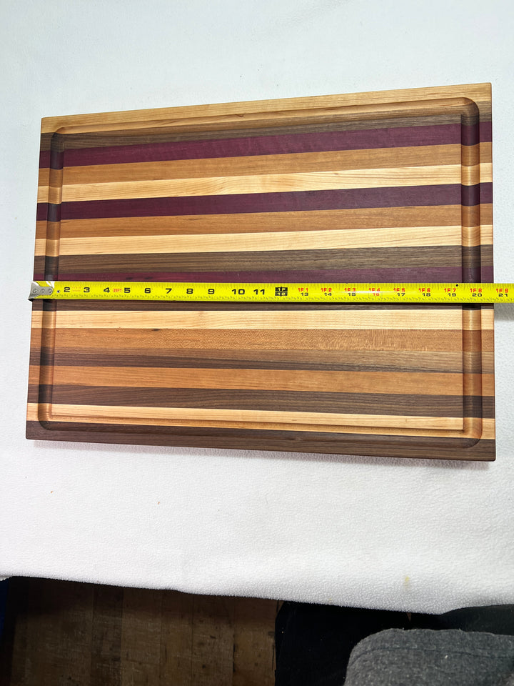 Cutting Board Stripe Multi Exotic Wood with Juice Groove Butcher Block Edge Grain 011723