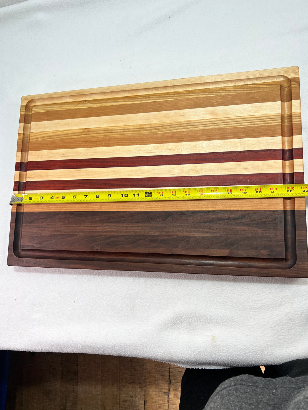 Cutting Board Stripe Multi Exotic Wood with Juice Groove Butcher Block Edge Grain Large 0117232