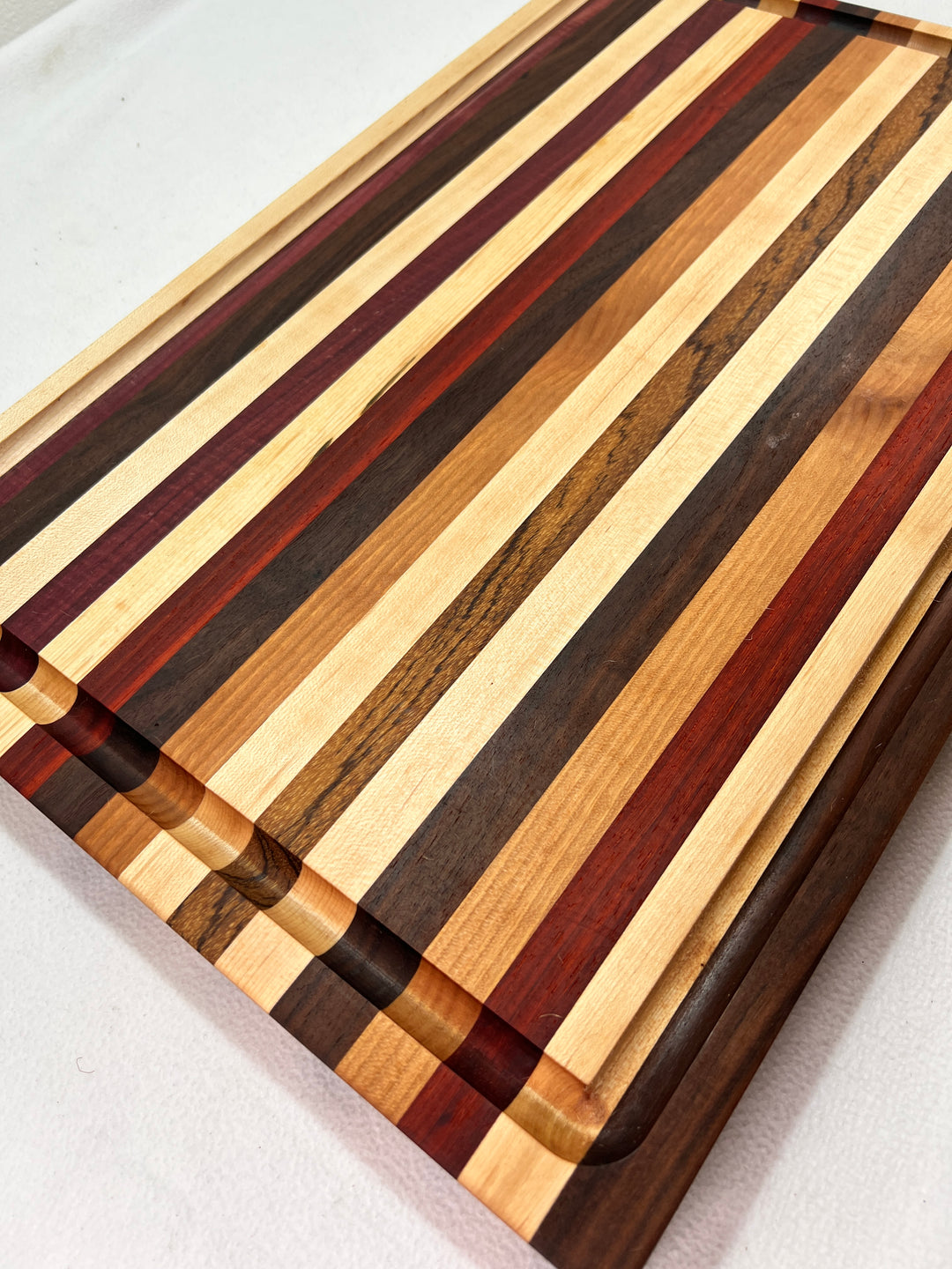 Cutting Board Stripe Multi Exotic Wood with Juice Groove Butcher Block Edge Grain Handmade 0117234