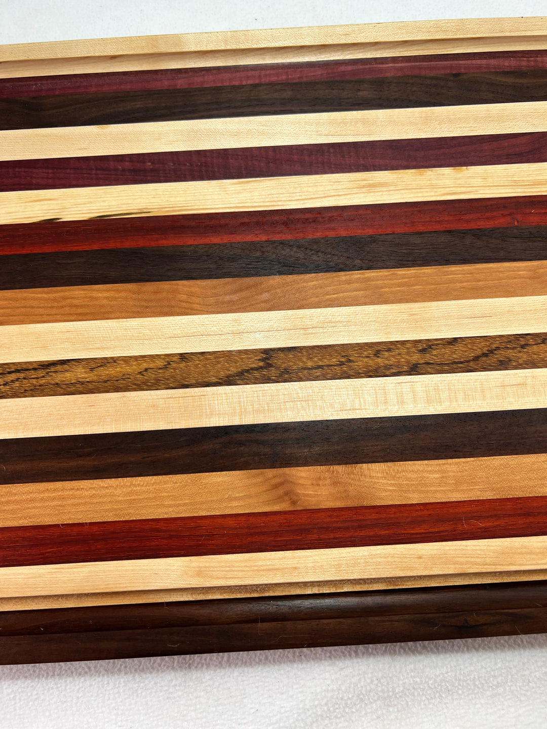 Cutting Board Stripe Multi Exotic Wood with Juice Groove Butcher Block Edge Grain Handmade 0117234