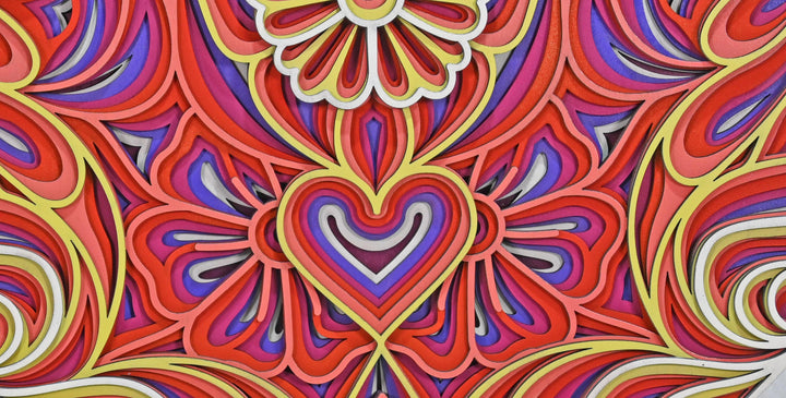 Wall Decoration Heart Flower Layer Wood Mandala 3D Multilayer Art 1014