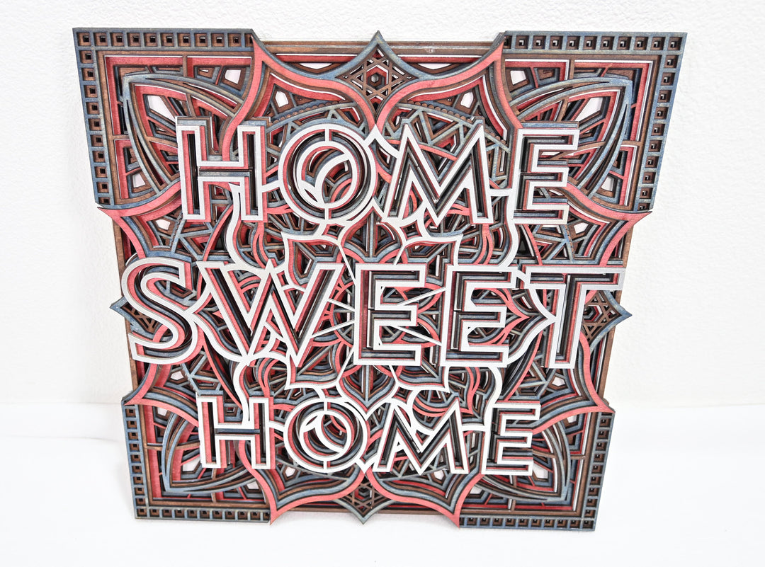 Wall Decoration "Home Sweet Home" Layer Square Wood Art Mandala 3D 2369