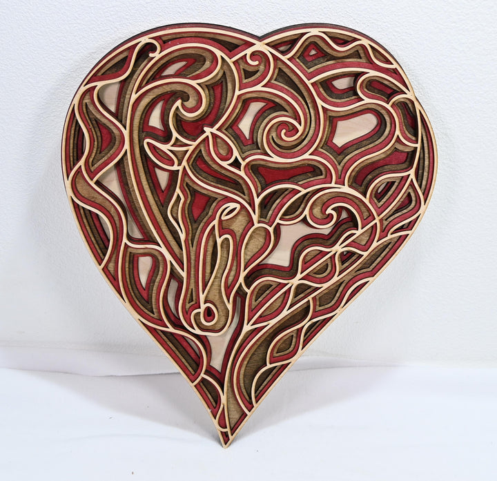 Wall Decoration Heart Horse Mandala 3D Art Multilayer Wood Love Art 1007