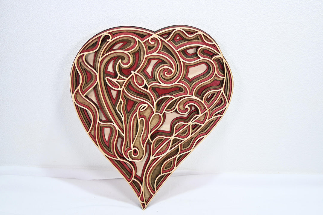 Wall Decoration Heart Horse Mandala 3D Art Multilayer Wood Love Art