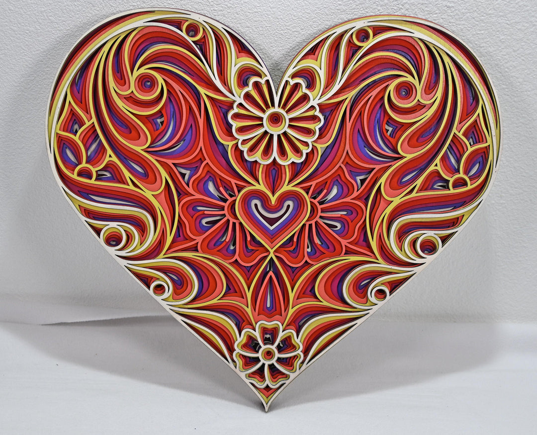 Wall Decoration Heart Flower Layer Wood Mandala 3D Multilayer Art 1014