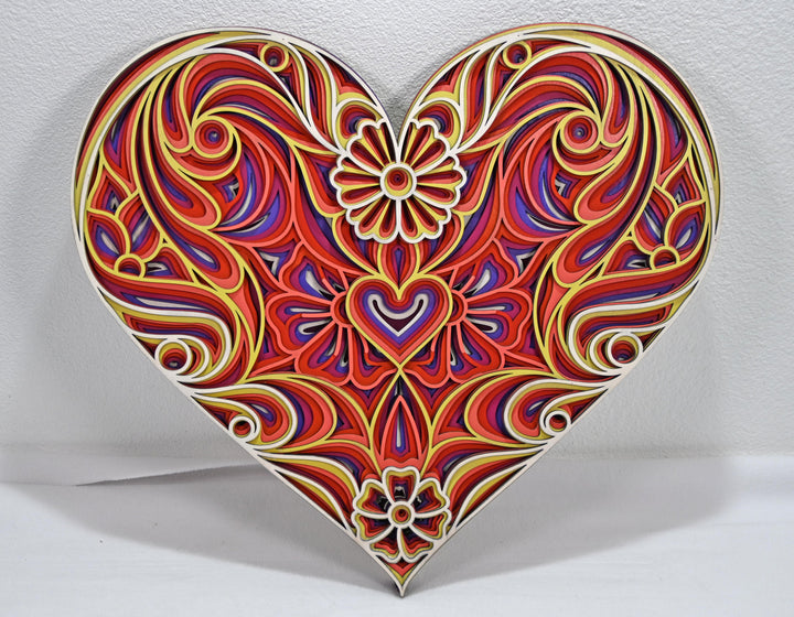 Wall Decoration Heart Flower Layer Wood Mandala 3D Multilayer Art 1014