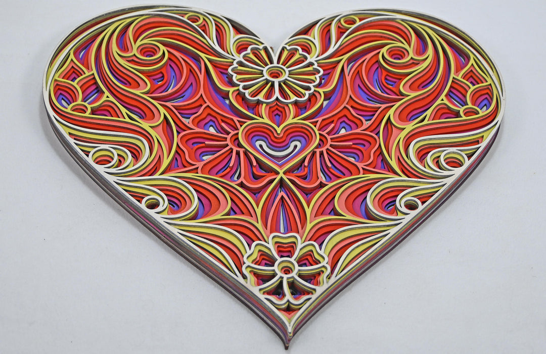 Wall Decoration Heart Flower Layer Wood Mandala 3D Multilayer Art 1014