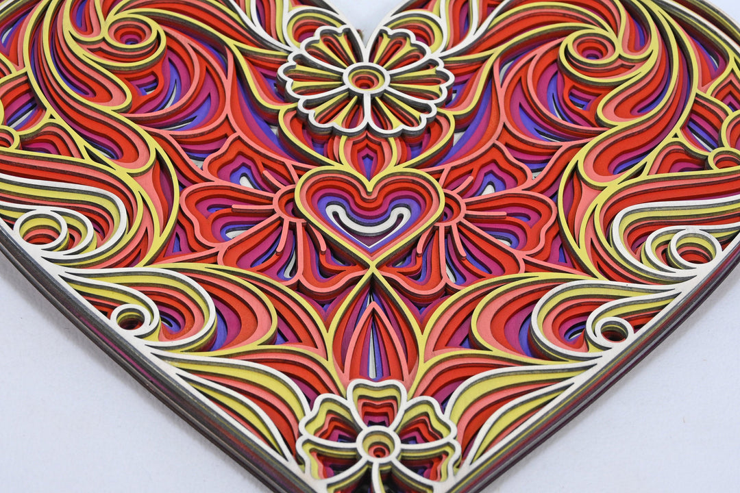 Wall Decoration Heart Flower Layer Wood Mandala 3D Multilayer Art 1014