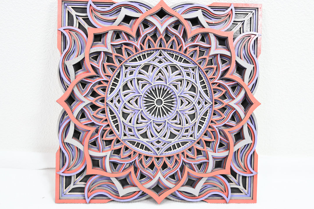 Wall Decoration Mandala 3D Art Multilayer Wood Square 2358