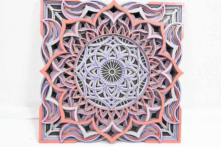 Wall Decoration Mandala 3D Art Multilayer Wood Square 2358