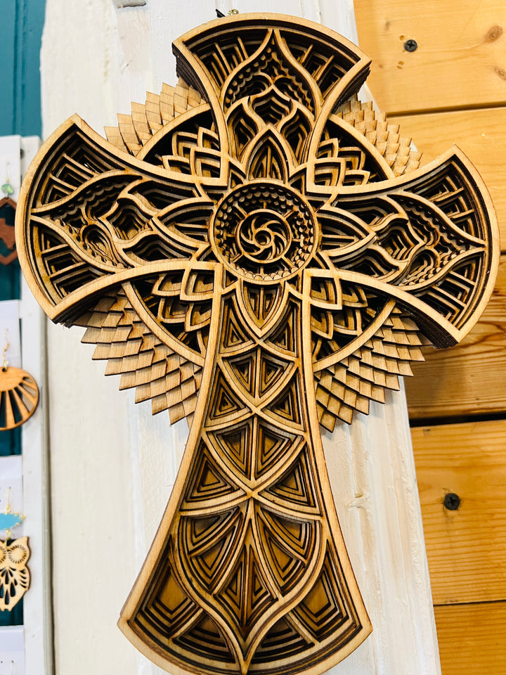 Wall Decoration Cross Wood Layer Art Mandala 3D Art Multilayer Religious Wood Art 19433