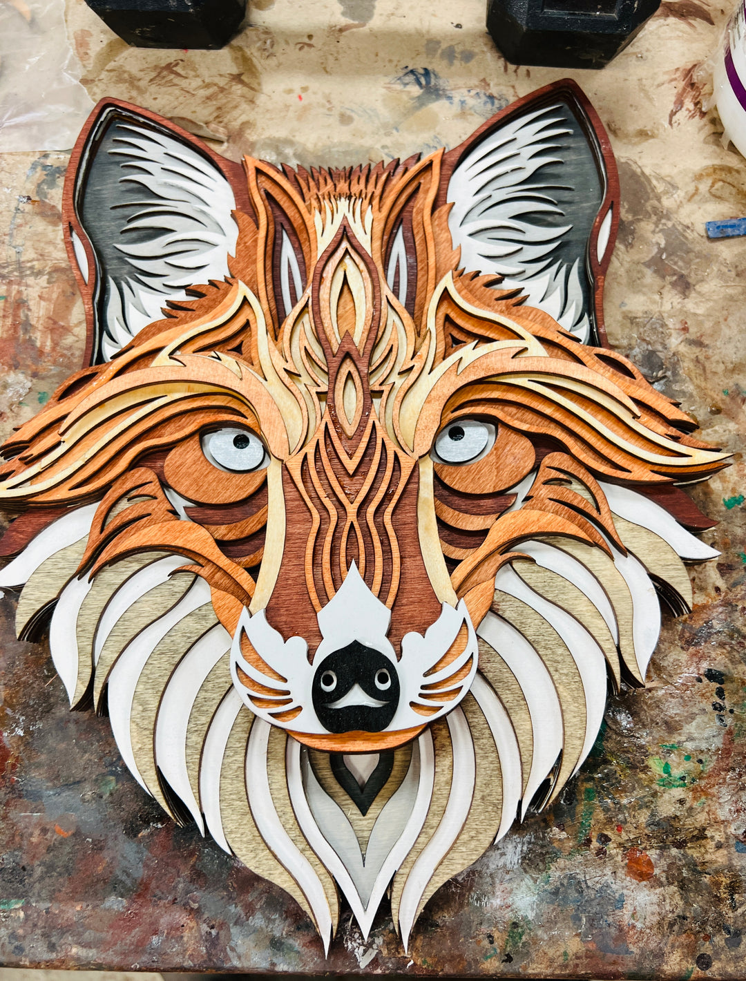 Wall Decoration Fox Head Layered Wood Art Mandala 3D Art