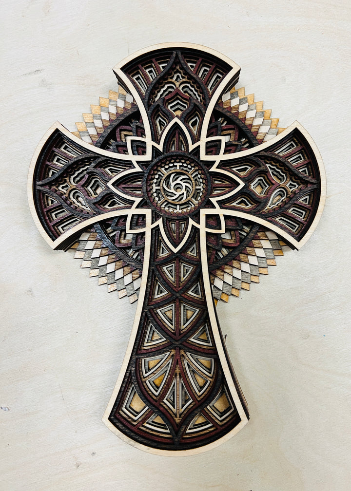 Wall Decoration Cross Wood Layer Art Mandala 3D Art Multilayer Religious Wood Art 19433