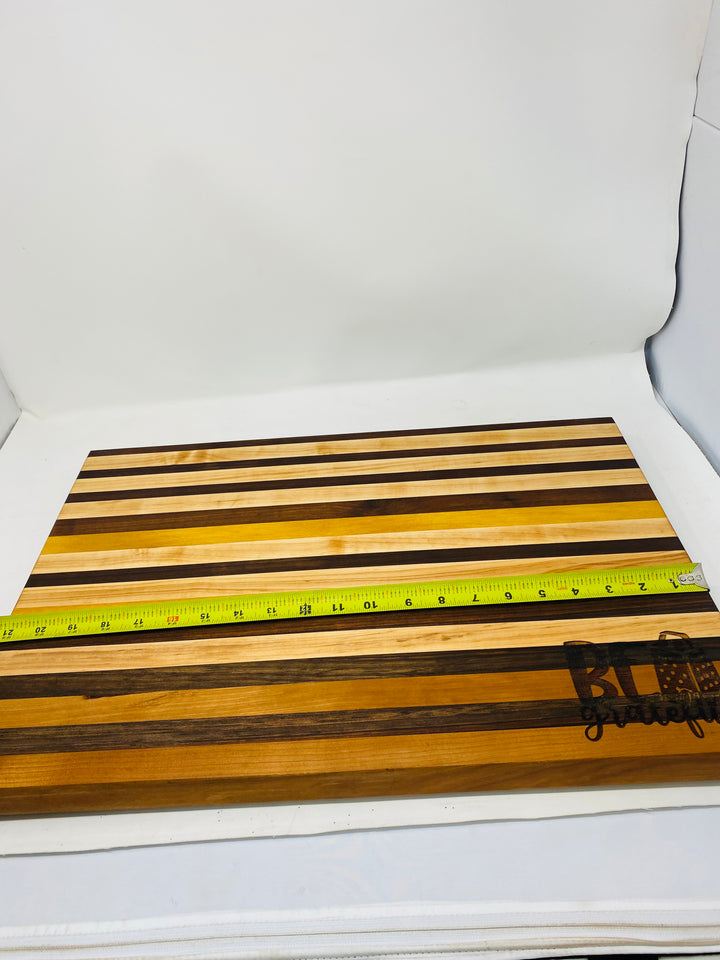 Cutting Board Stripe Walnut, Yellow Heart Maple & Cherry Stripe “Be Grateful” Edge Grain Chopping Block 7028