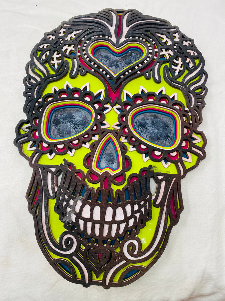Wall Decoration Candy Sugar Skull with Heart Multi Layer Wood Art Mandala 3D Art 2318