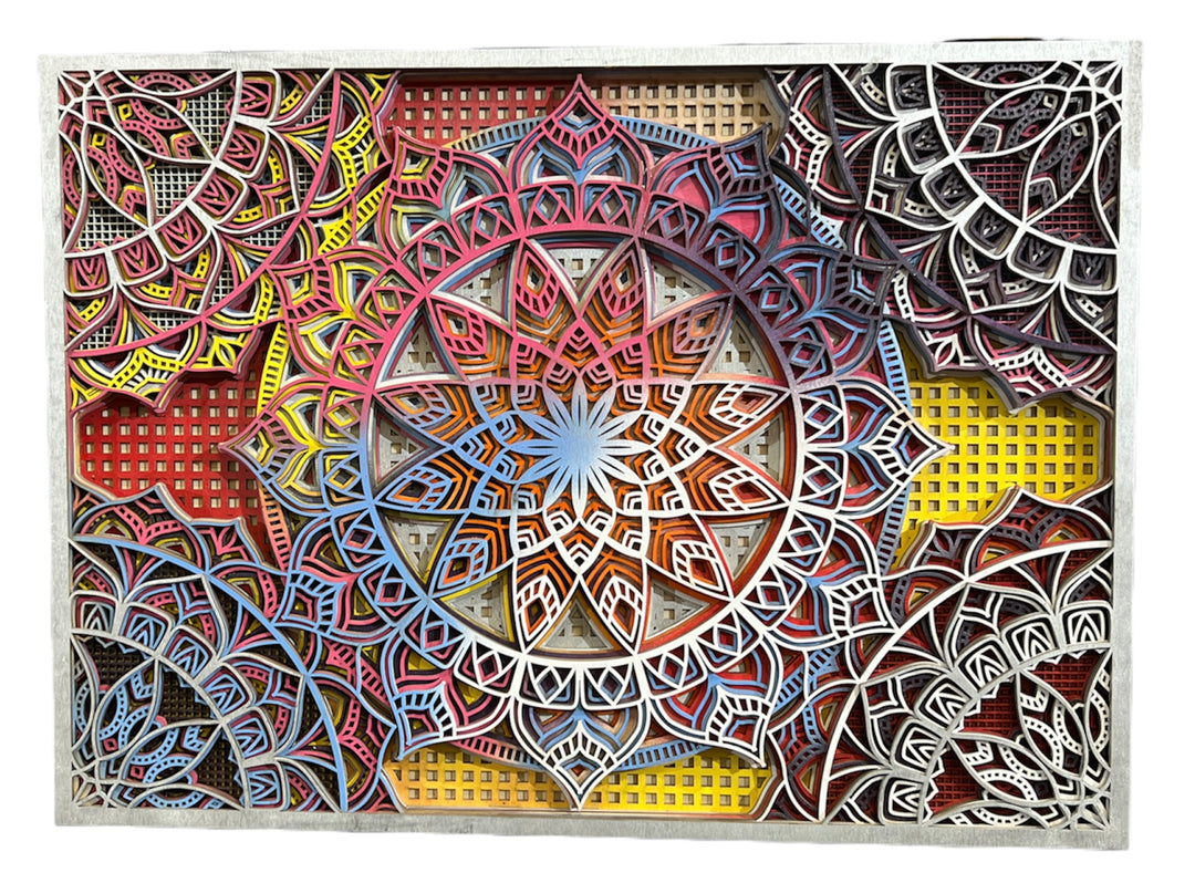 Wall Decoration Traditional Colorful Mandala 3D Art Multi-Layer Spiritual Wood Art