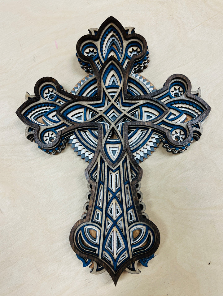 Wall Decoration Cross Religious Wood Layer Art Mandala 3D Art Multilayer Home Decor