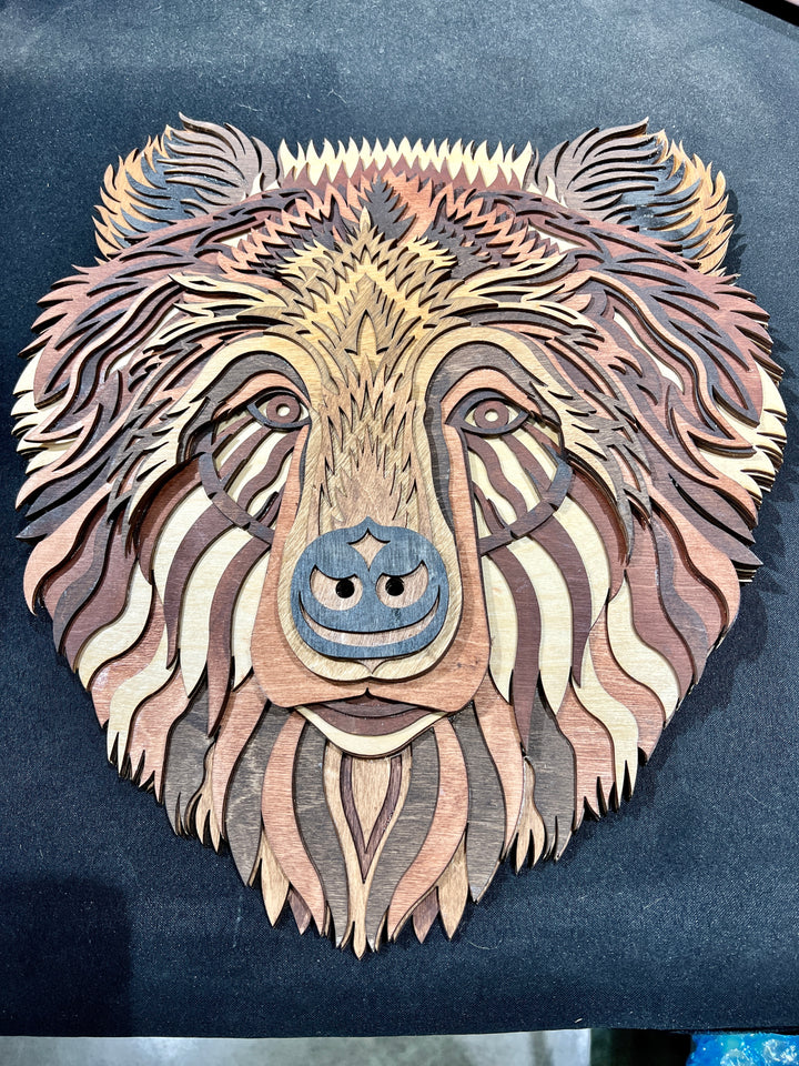 Wall Decoration Bear Head Multilayer Mandala 3D Wood Art