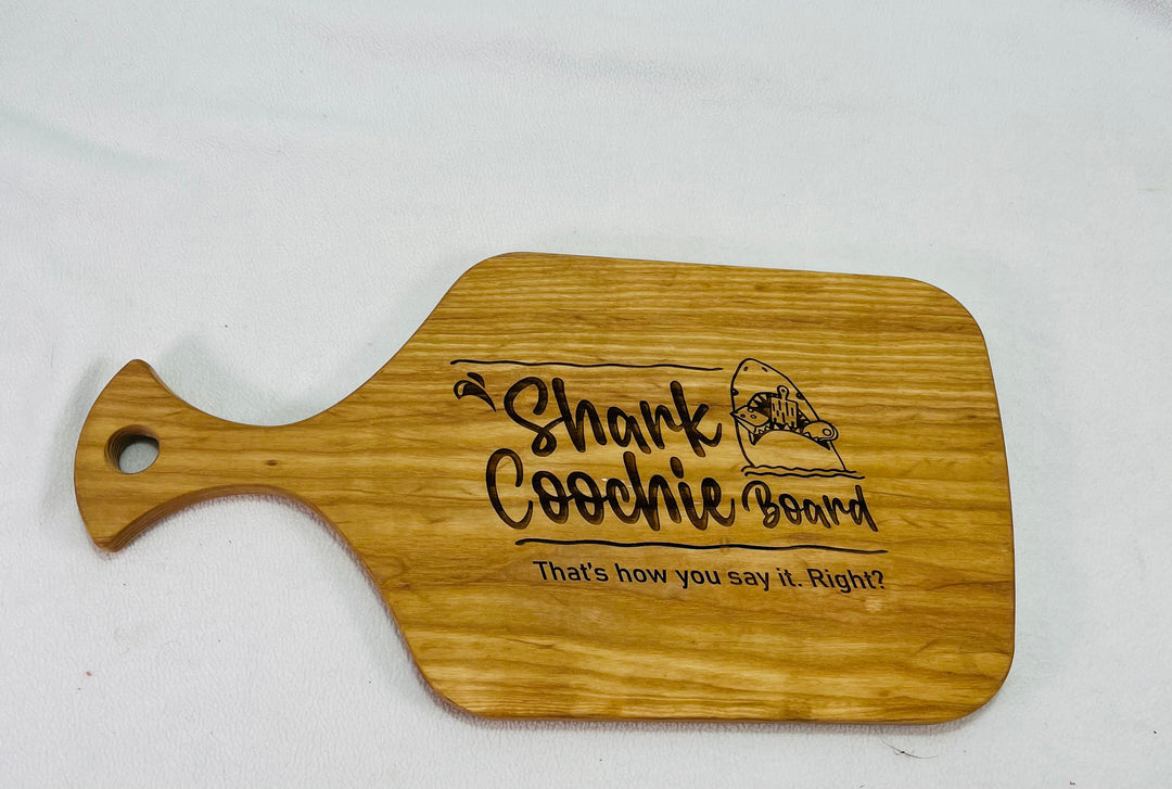 Charcuterie Board Pecan Face Grain Engraved "Shark Coochie..." 8113