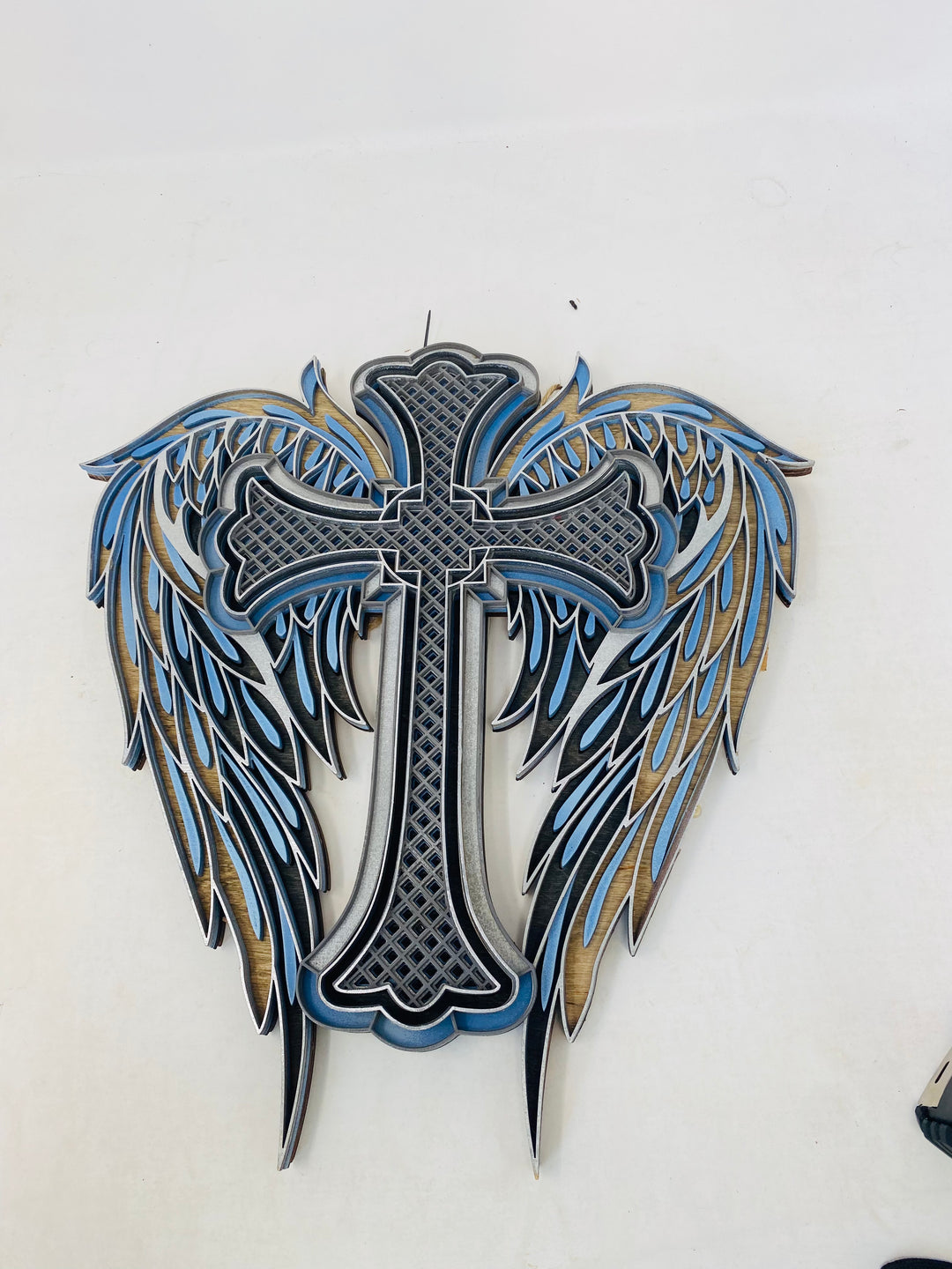 Wall Decoration Cross with Angel Wing Wood Layer Art Mandala 3D Multilayer 2344
