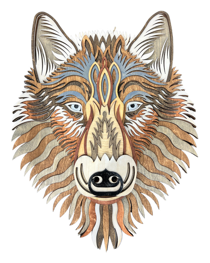 Wall Decoration Wolf Mandala 3D Art Multilayer Wood