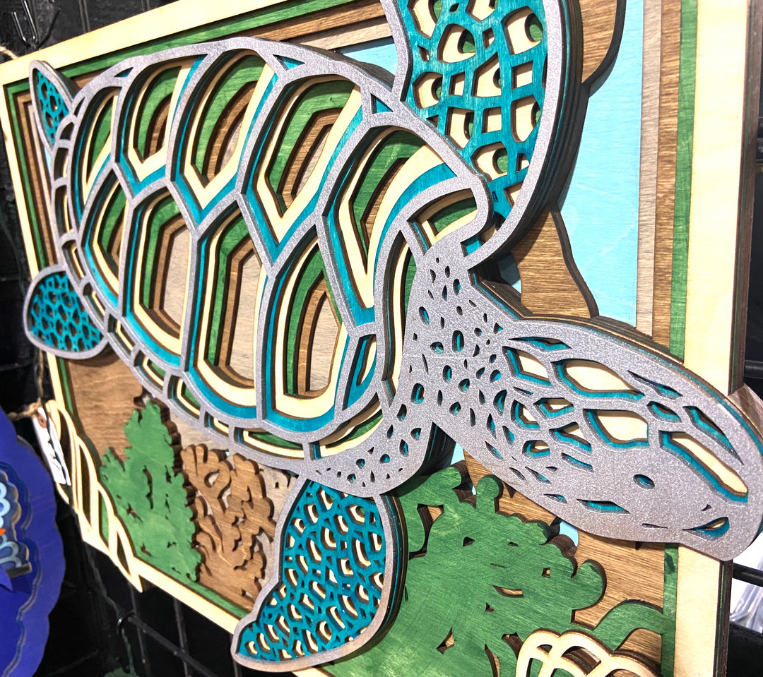 Wall Decoration Turtle Scene Layer Wood Art Mandala 3D Art Multilayer Art