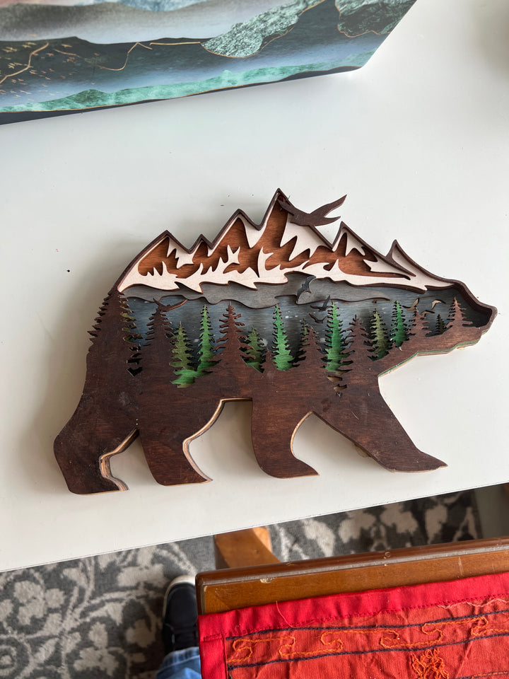 Wall Decoration Bear Scene Layer Wood Art Mandala 3D Art Multilayer Art Home Decor