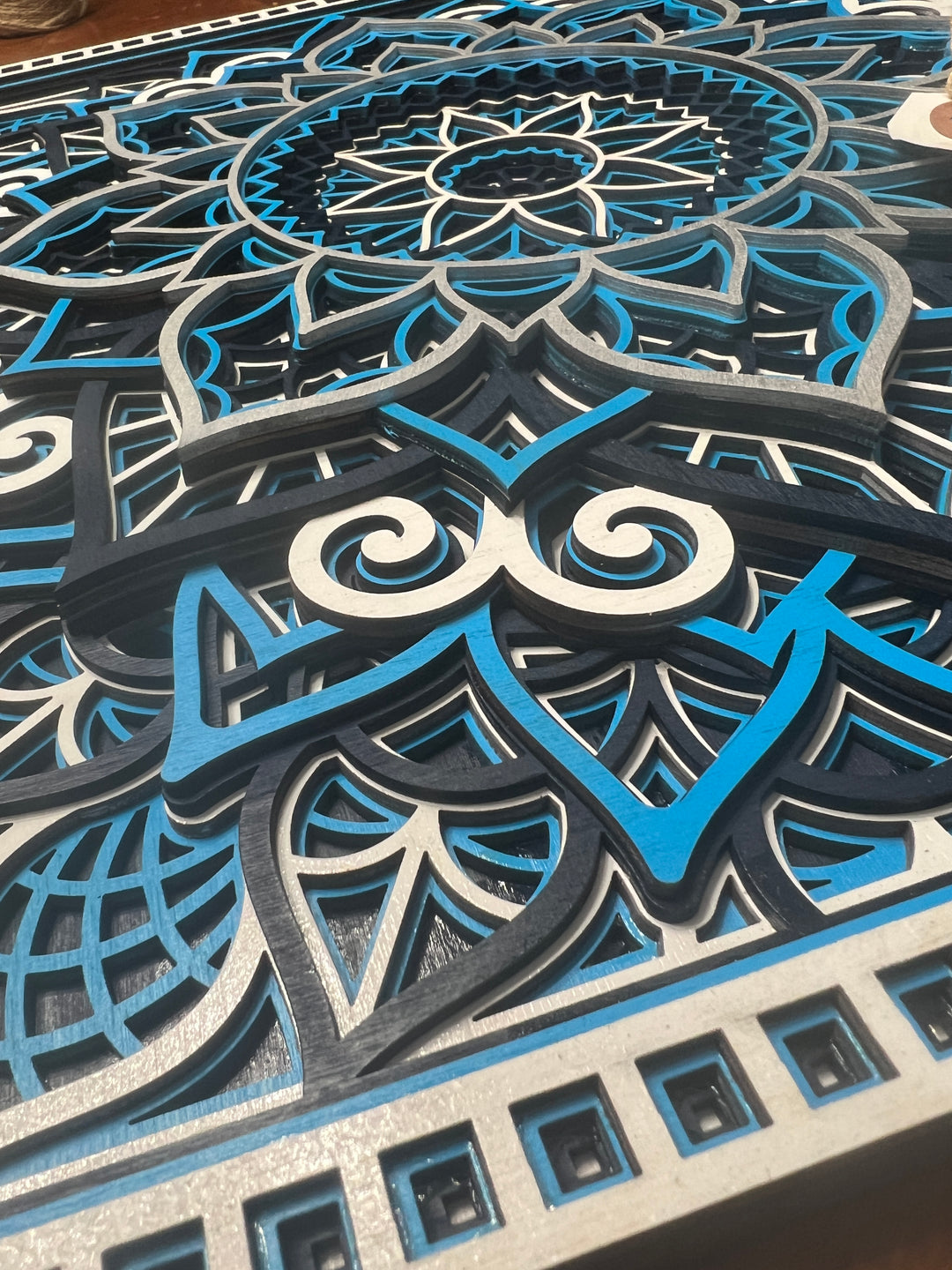 Wall Decoration Traditional Rectangle Blue Navy Mandala 3D Art Multilayer Wall Decor