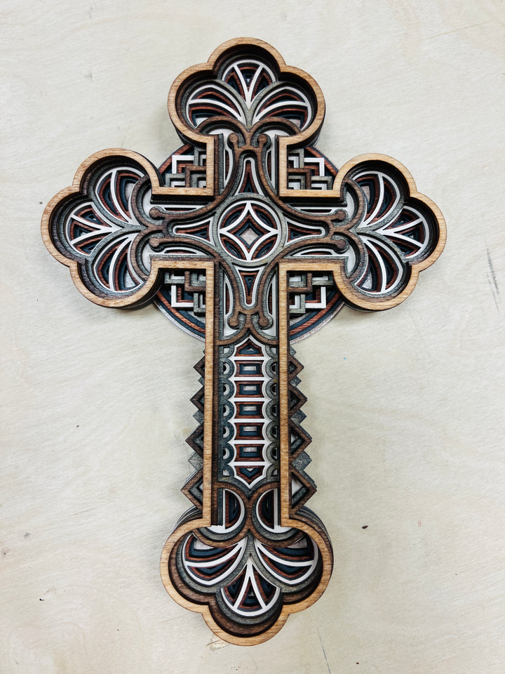 Wall Decoration Cross Religious Layer Wood Art Mandala 3D Art Multilayer Art Home Decor