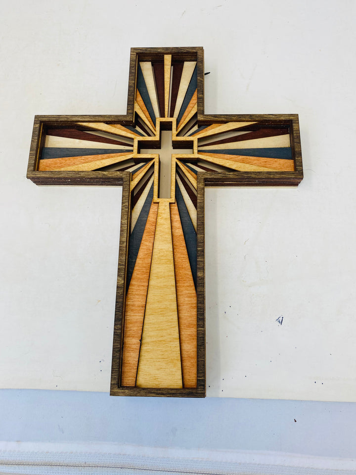 Wall Decoration Cross Box Religious Mandala 3D Wood Layer Art 7126