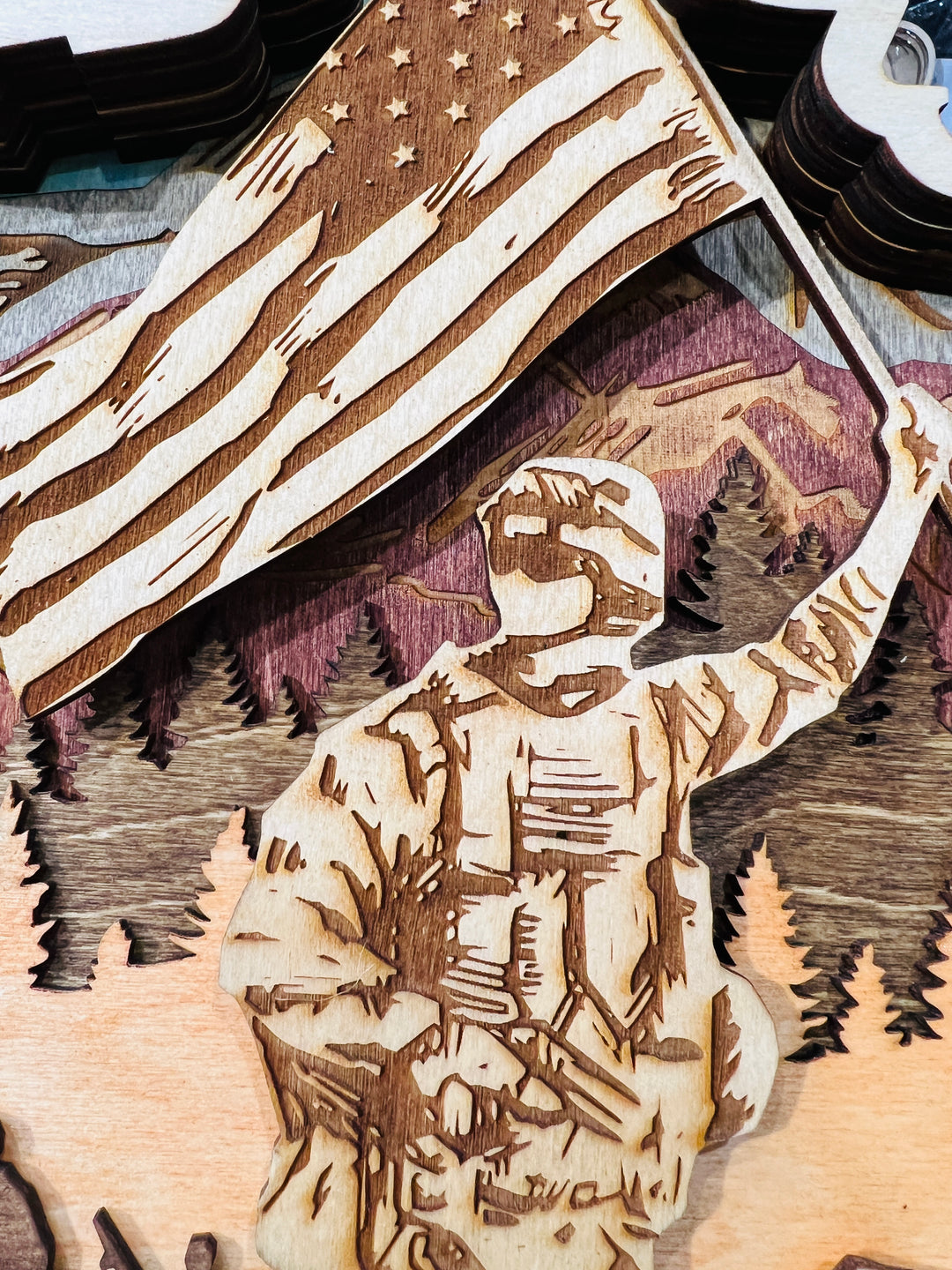 Wall Decoration Military Battlefield Flag Scene Layer Wood Art 3D Art Multi-Layer Wood Art