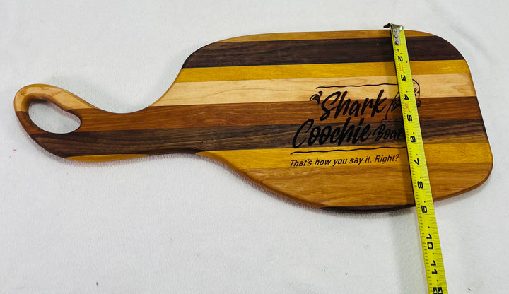 Charcuterie Board Multi Exotic Wood Face Grain Engraved "Shark Coochie..." 8114