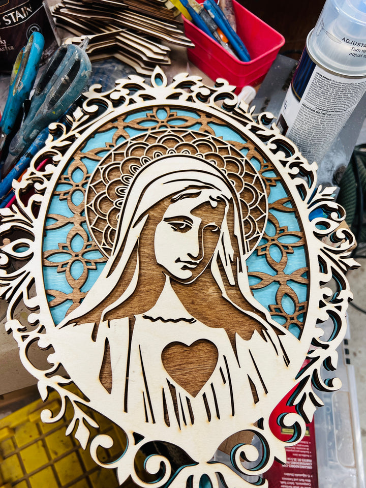 Wall Decoration Virgin Mary Mandala 3D Art Multilayer Wood Art