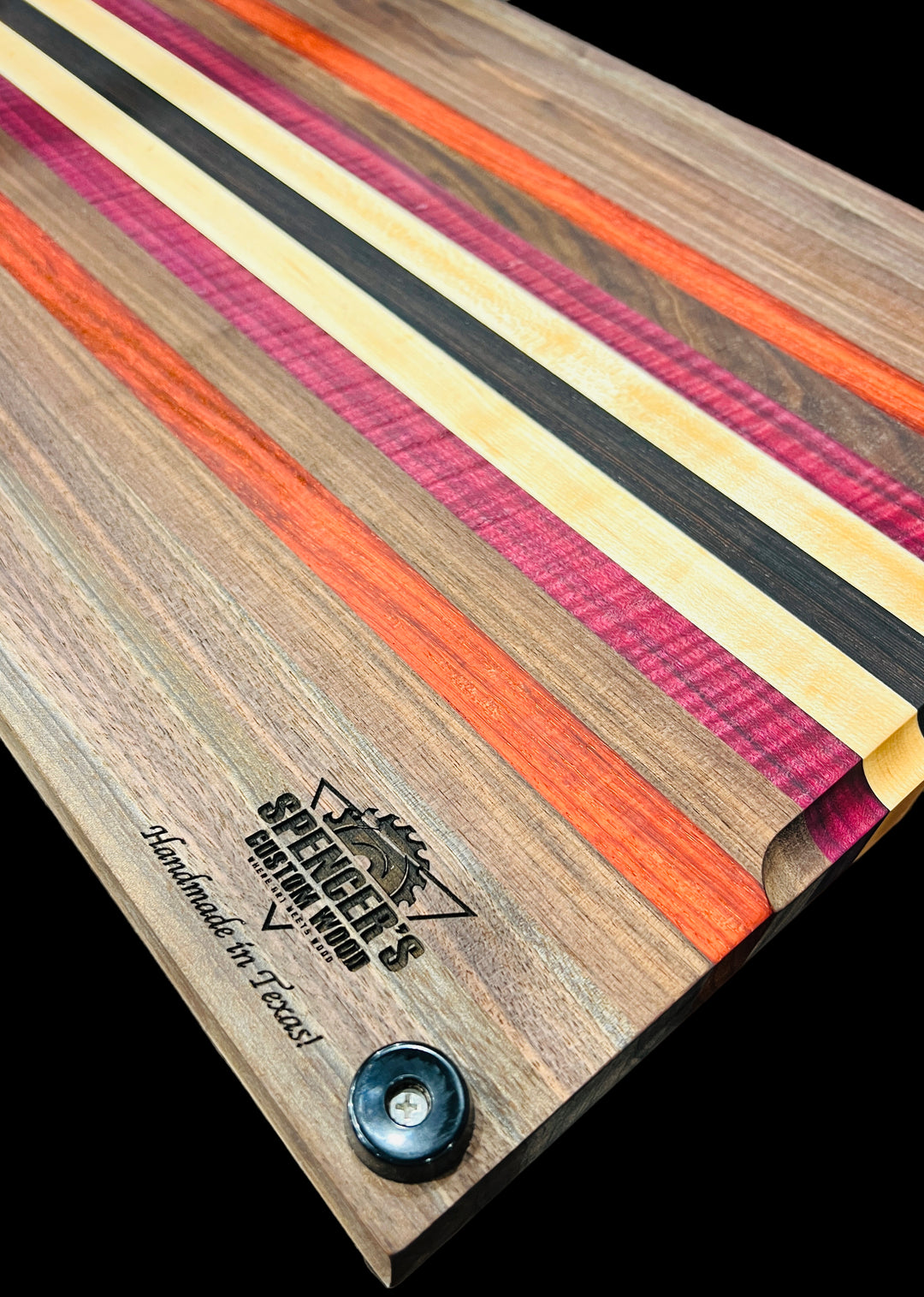 Cutting Board Stripe Multi Exotic Wood with Juice Groove Butcher Block Edge Grain