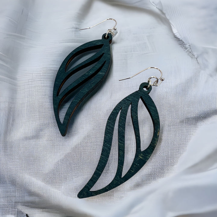 Earrings Wood Feather Dangle Drop